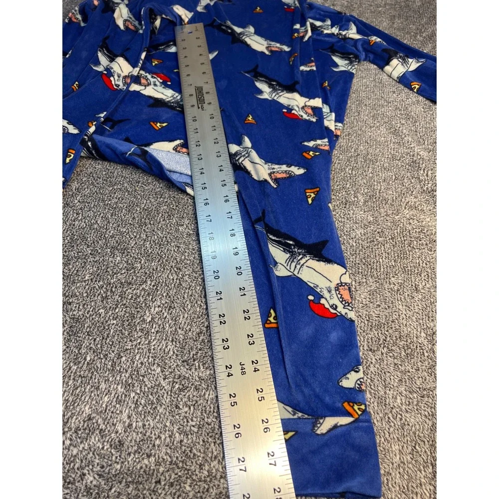 Cat &Jack Kids Blue Shark Santa Pizza Fleece Pajama Set Size14 Holiday Sleepwear